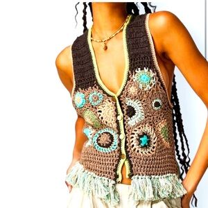 NWT FREE PEOPLE DESERT ROSE CROCHET BOHO VEST